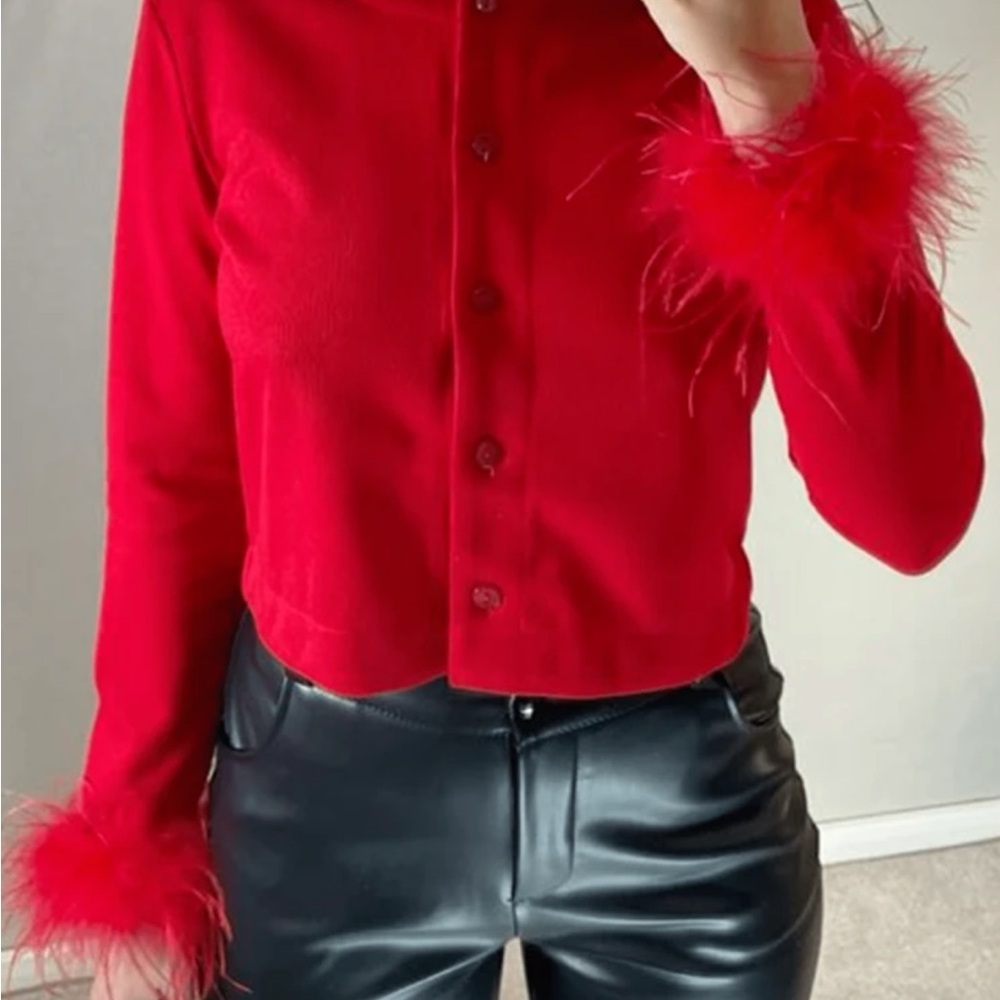 Red Feather Cuff Cardigan